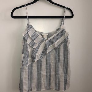H&M Whit & Blue Striped Ruffle Cami NWT Size 6